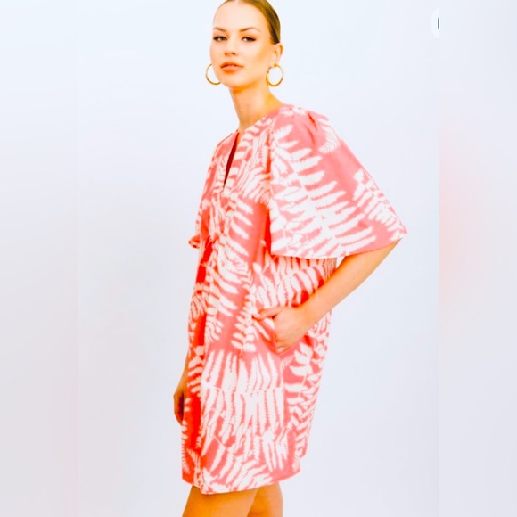 FLORA BAE, NEW YORK. NWT. Stefanie Cotton Shift Dress -Pink w/ Tropical Print XS - Picture 2 of 15